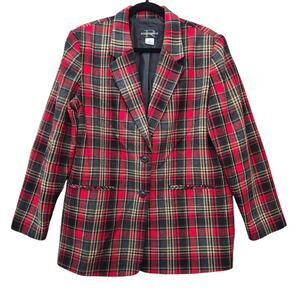 Vtg Requirements Wool Blazer Jacket Womens 14 Holiday Plaid Academia Preppy Lux